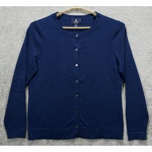 Lands End Cardigan Womens Large 14-16 Blue 100% Cashmere Button Sweater Classic
